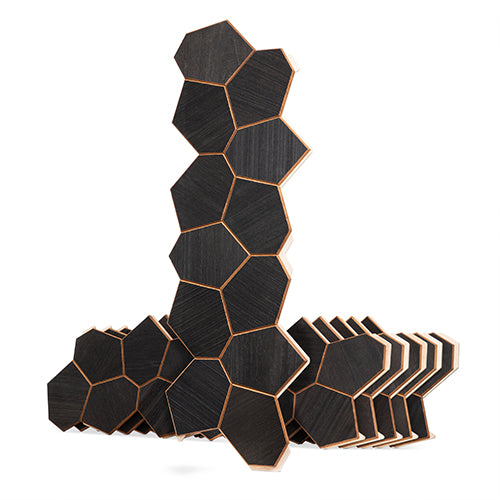 PROSAUNAS Modern Black Sauna Wall Panels, Irregular Hexagon Pattern, Black Thermo-Abachi