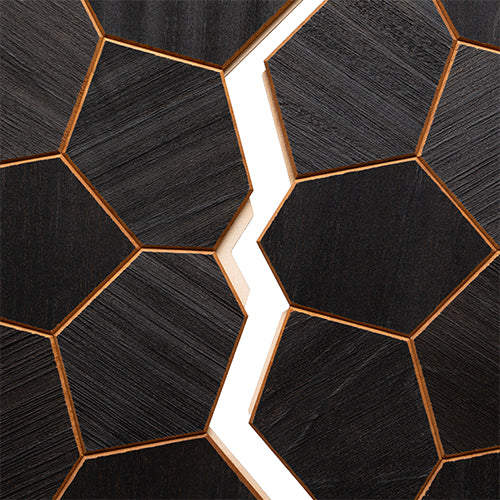 PROSAUNAS Modern Black Sauna Wall Panels, Irregular Hexagon Pattern, Black Thermo-Abachi