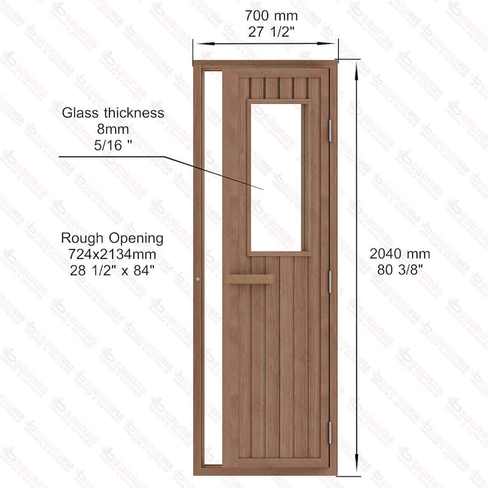 Western Red Cedar Sauna Door With Glass Window, 700×2040 mm (27 1/2″ x 80 1/2″)