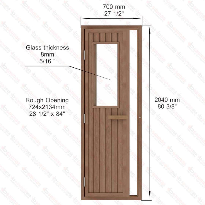 Western Red Cedar Sauna Door With Glass Window, 700×2040 mm (27 1/2″ x 80 1/2″)
