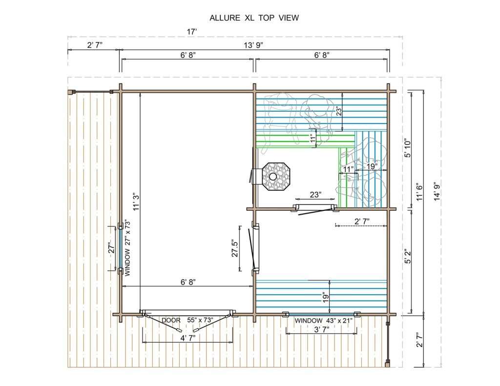 3 Room Modern Outdoor Sauna Kit - Allure XL - West Coast Saunas - BZ - ALLURE - XL