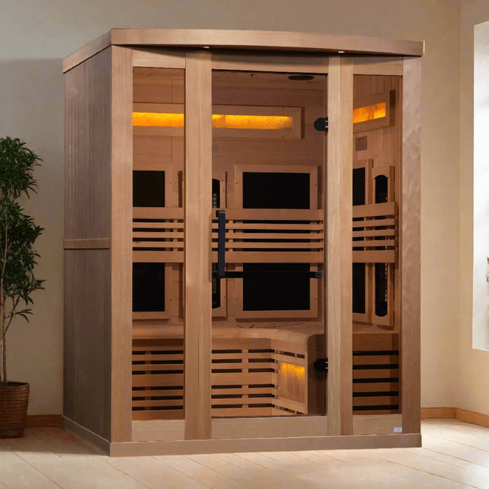 Golden Designs Reserve Edition 3 Person Indoor Full Spectrum Infrared Sauna with Himalayan Salt Bar GDI-8230-01