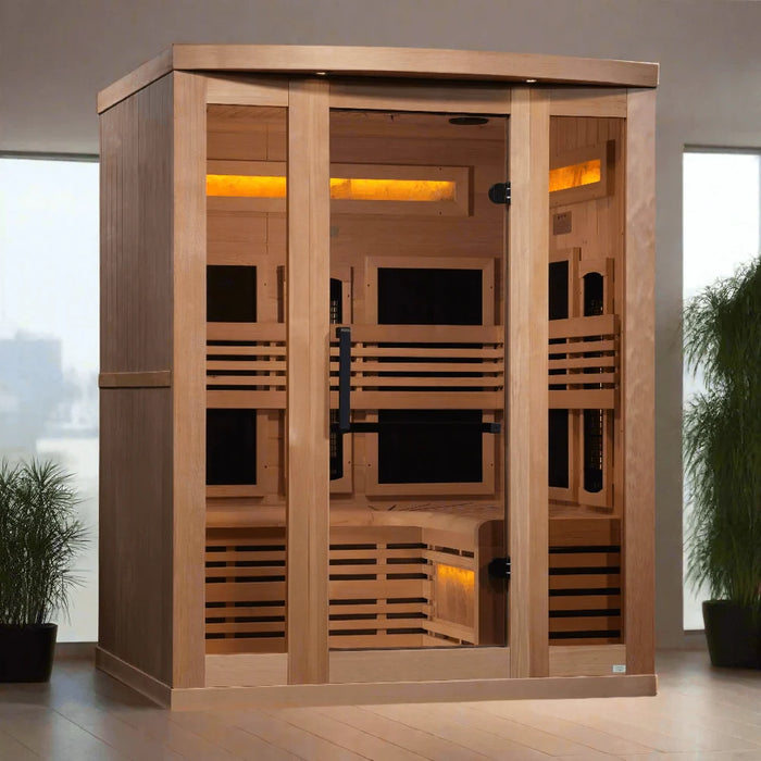 Golden Designs Reserve Edition 3 Person Indoor Full Spectrum Infrared Sauna with Himalayan Salt Bar GDI-8230-01