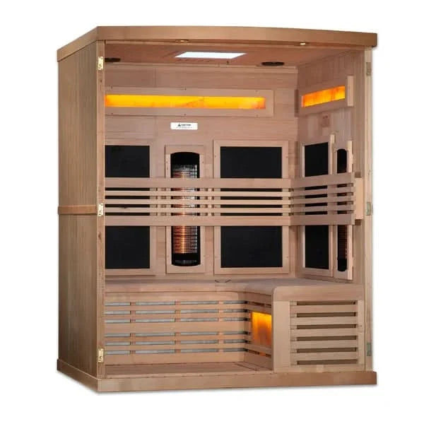 Golden Designs Reserve Edition 3 Person Indoor Full Spectrum Infrared Sauna with Himalayan Salt Bar GDI-8230-01
