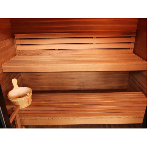 Cayman 4-Person Outdoor Traditional Sauna Double Bench with 6kW Harvia Heater