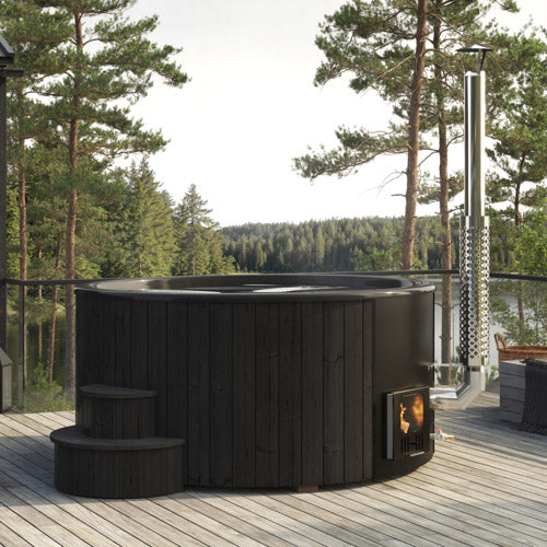 SaunaLife Model S6B Soak Series Home Wood-Burning Hot Tub, Black, Up to 7 Persons