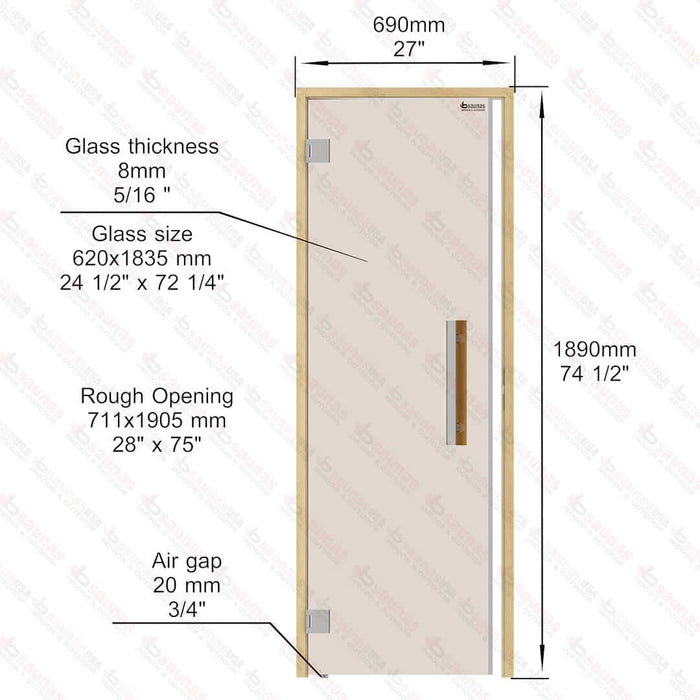 Alder Frame Door Benelux, Bronze Glass, 690×1890 mm (27 1/8″ x 74 3/8″) - West Coast Saunas - BSAUNAABGBDL