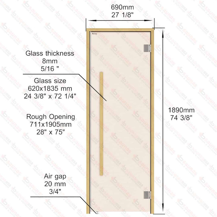 Alder Frame Door Benelux Square, Bronze Glass, 690×1890 mm (27 1/8″ x 74 3/8″) - West Coast Saunas - BSAUNAABGBSDR