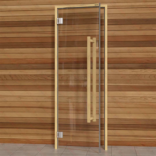 Alder Frame Door Benelux Square, Clear Glass, 690×1890 mm (27 1/8″ x 74 3/8″) - West Coast Saunas - BSAUNAACGBSDR