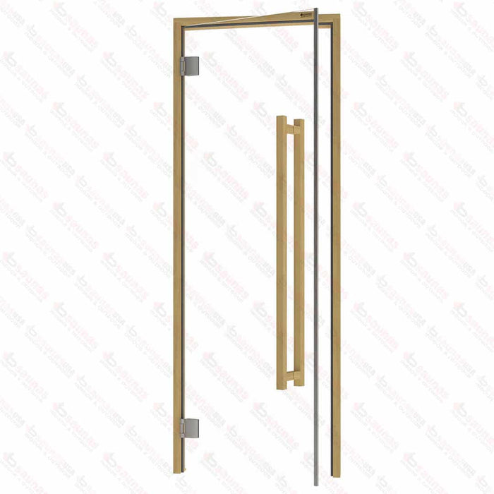 Alder Frame Door Benelux Square, Clear Glass, 690×1890 mm (27 1/8″ x 74 3/8″) - West Coast Saunas - BSAUNAACGBSDR