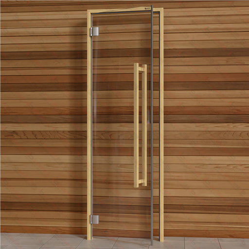 Alder Frame Door Benelux Square, Clear Glass, 690×2090 mm (27 1/8″ x 82 1/4″) - West Coast Saunas - BSAUNAACGBSD2R