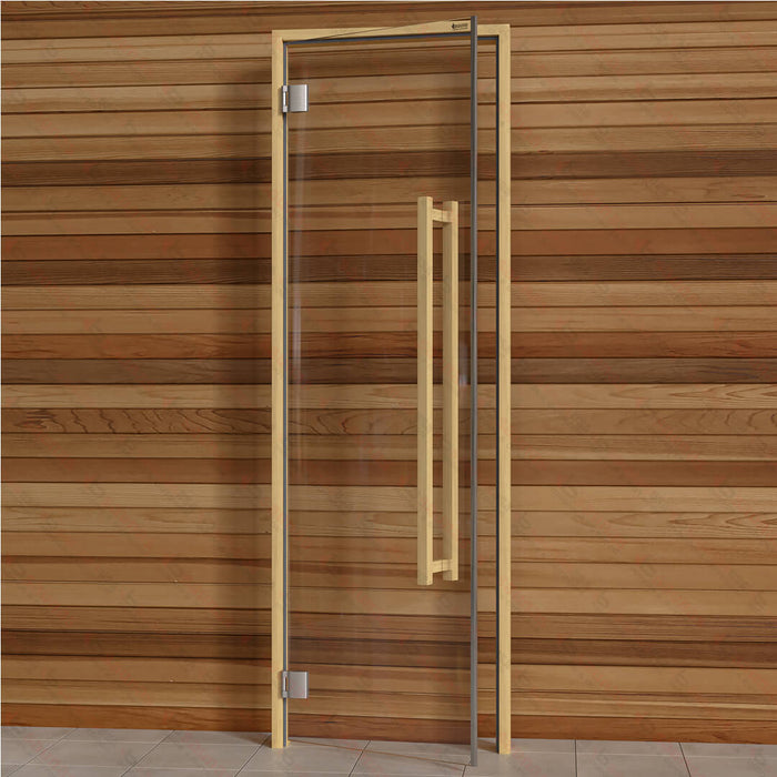 Alder Frame Door Benelux Square, Clear Glass, 690×2090 mm (27 1/8″ x 82 1/4″) - West Coast Saunas - BSAUNAACGBSD2R