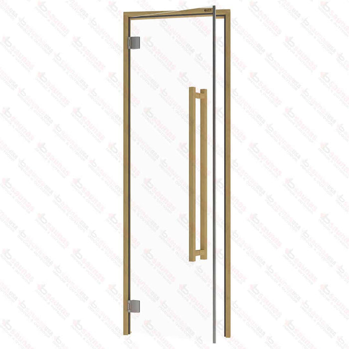 Alder Frame Door Benelux Square, Clear Glass, 690×2090 mm (27 1/8″ x 82 1/4″) - West Coast Saunas - BSAUNAACGBSD2R