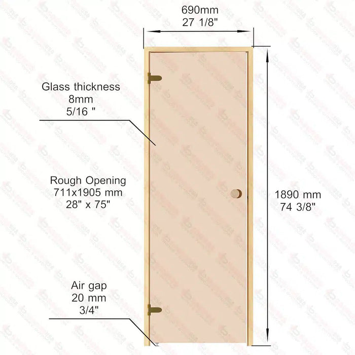 Alder Frame Door, Bronze Glass, 690×1890 mm (27 1/8″ x 74 3/8″) - West Coast Saunas - BSAUNAABGDL