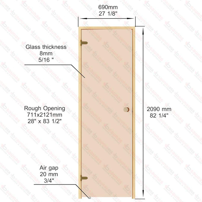 Alder Frame Door, Bronze Glass, 690×2090 mm (27 1/8″ x 82 1/4″) - West Coast Saunas - BSAUNAABGD2L