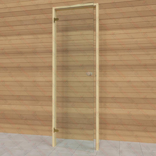 Alder Frame Door, Clear Glass, 690×2090 mm (27 1/8″ x 82 1/4″) - West Coast Saunas - BSAUNAACGD2R