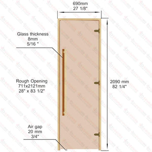 Alder Frame Door with Long Handle, Bronze Glass, 690x2090mm (27 1/8″ x 82 1/4″) - West Coast Saunas - BSAUAFDLHBG - 2