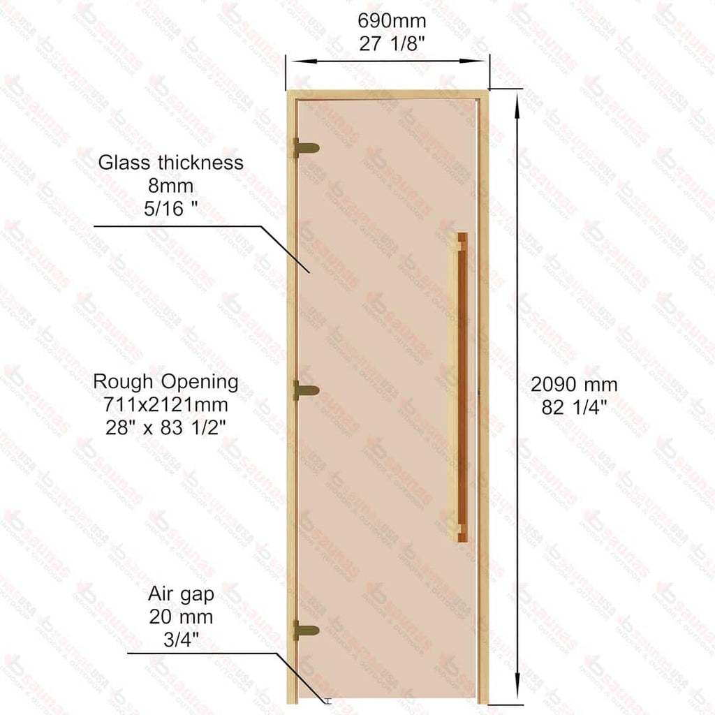 Alder Frame Door with Long Handle, Bronze Glass, 690x2090mm (27 1/8″ x 82 1/4″) - West Coast Saunas - BSAUAFDLHBG - 2