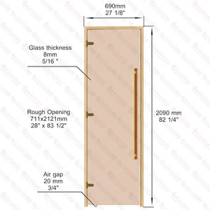 Alder Frame Door with Long Handle, Bronze Glass, 690x2090mm (27 1/8″ x 82 1/4″) - West Coast Saunas - BSAUAFDLHBG - 2