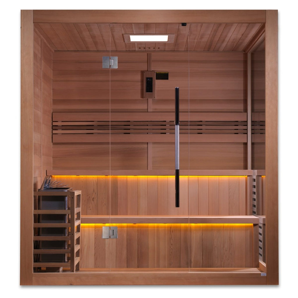 All Glass Front & Side Wall "Kuusamo" 6 Person Indoor Traditional Sauna - West Coast Saunas - GDI-7206-01