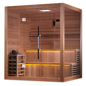 All Glass Front & Side Wall "Kuusamo" 6 Person Indoor Traditional Sauna - West Coast Saunas - GDI-7206-01