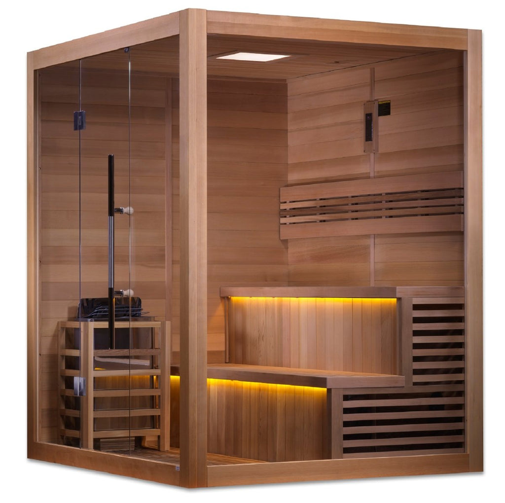 All Glass Front & Side Wall "Kuusamo" 6 Person Indoor Traditional Sauna - West Coast Saunas - GDI-7206-01