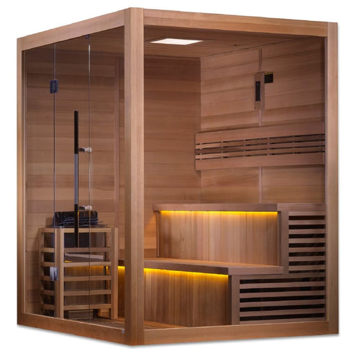 All Glass Front & Side Wall "Kuusamo" 6 Person Indoor Traditional Sauna - West Coast Saunas - GDI-7206-01