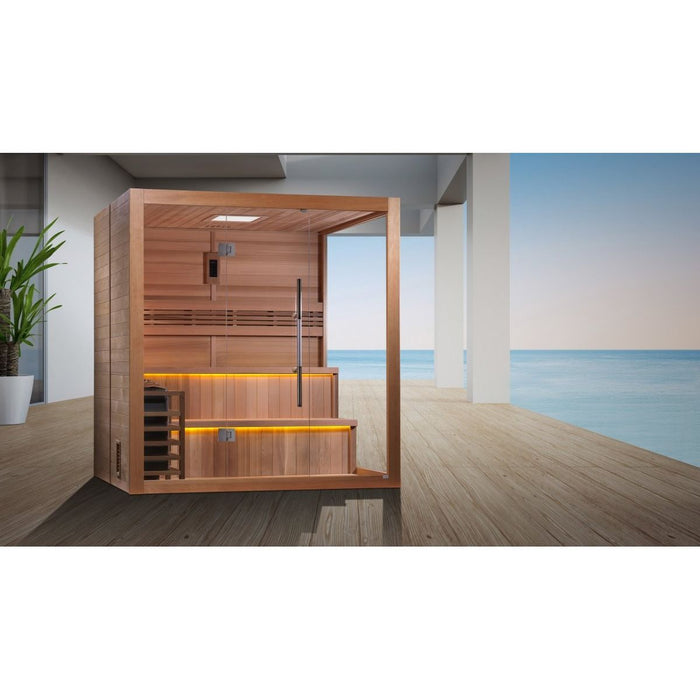 All Glass Front & Side Wall "Kuusamo" 6 Person Indoor Traditional Sauna - West Coast Saunas - GDI-7206-01