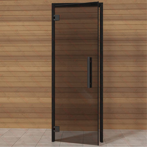 Aspen Black Frame Door Benelux, Grey Glass, 690×1890 mm (27 1/8″ x 74 3/8″) - West Coast Saunas - BSAUNAAGGBDR