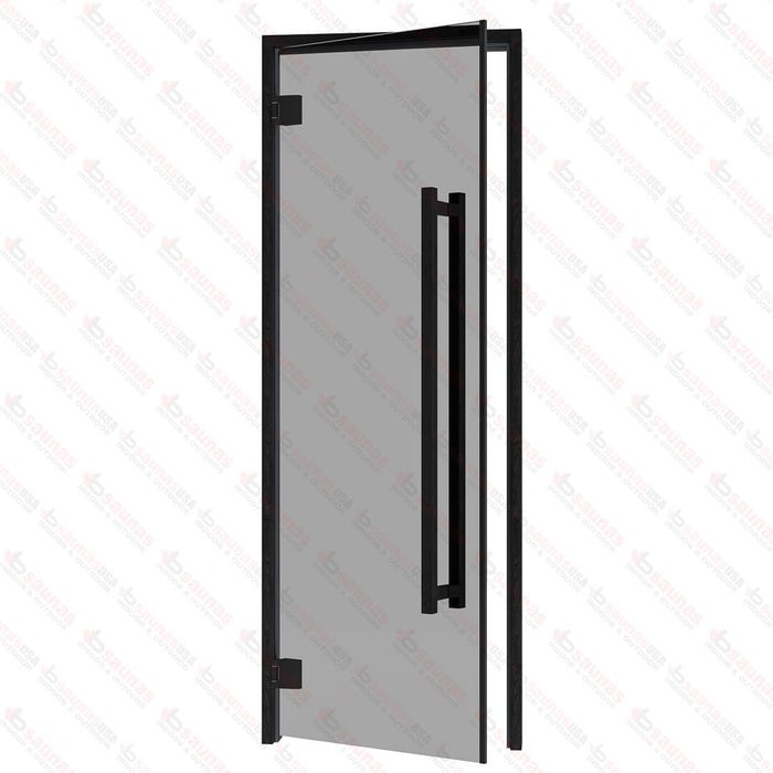 Aspen Black Frame Door Benelux Square, Grey Glass, 690×1890 mm (27 1/8″ x 74 3/8″) - West Coast Saunas - BSAUNAAGGBSDR