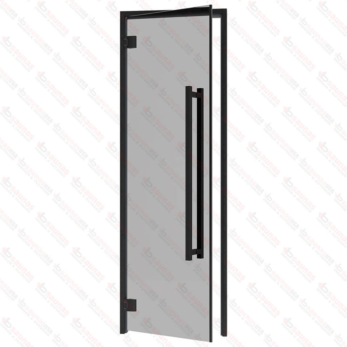 Aspen Black Frame Door Benelux Square, Grey Glass, 690×2090 mm (27 1/8″ x 82 1/4″) - West Coast Saunas - BSAUNAAGGBSD2R