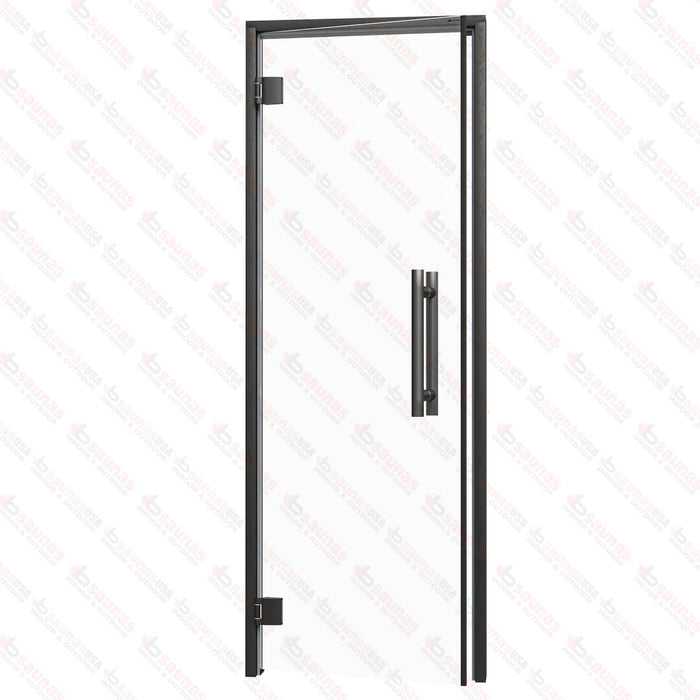 Aspen Black Frame Sauna Door Benelux, Clear Glass, 690×1890 mm (27 1/8″ x 74 3/8″) - West Coast Saunas - BSAUNAACGBDR