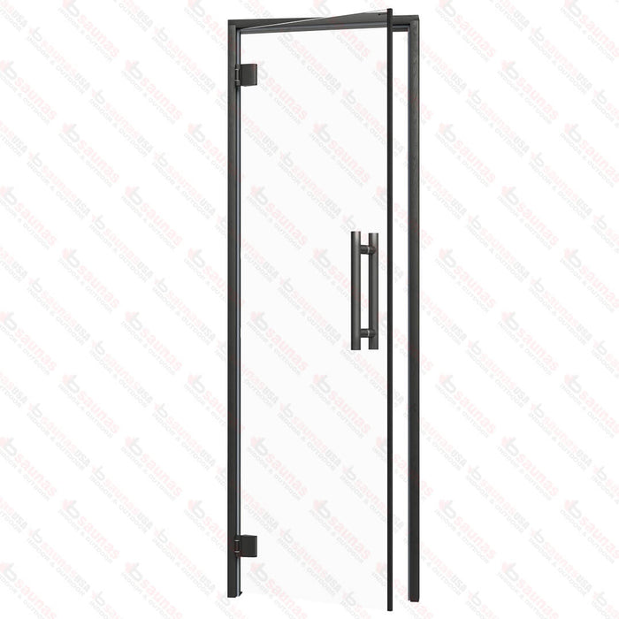 Aspen Black Frame Sauna Door Benelux, Clear Glass, 690×2090 mm (27 1/8″ x 82 1/4″) - West Coast Saunas - BSAUNAACGBD2R