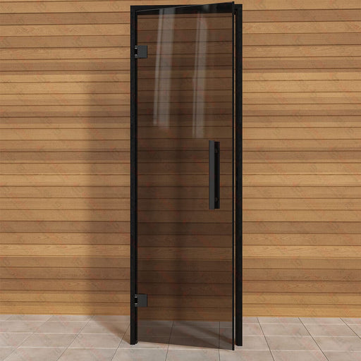 Aspen Black Frame Sauna Door Benelux, Grey Glass, 690×2090 mm (27 1/8″ x 82 1/4″) - West Coast Saunas - BSAUNAAGGB2DR