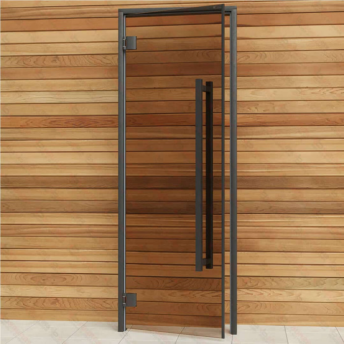 Aspen Black Frame Sauna Door Benelux Square, Bronze Glass, 690×1890 mm (27 1/8″ x 74 3/8″) - West Coast Saunas - BSAUNAABGBS2DR