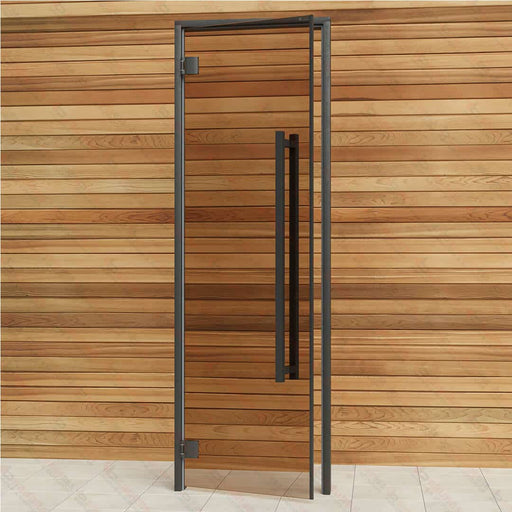 Aspen Black Frame Sauna Door Benelux Square, Bronze Glass, 690×2090 mm (27 1/8″ x 82 1/4″) - West Coast Saunas - BSAUNAABGBSD3R