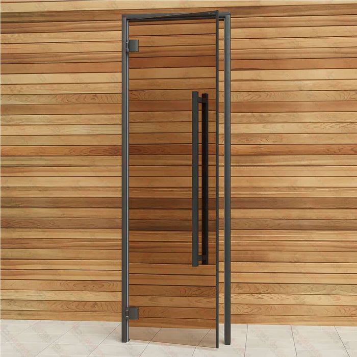 Aspen Black Frame Sauna Door Benelux Square, Bronze Glass, 690×2090 mm (27 1/8″ x 82 1/4″) - West Coast Saunas - BSAUNAABGBSD3R