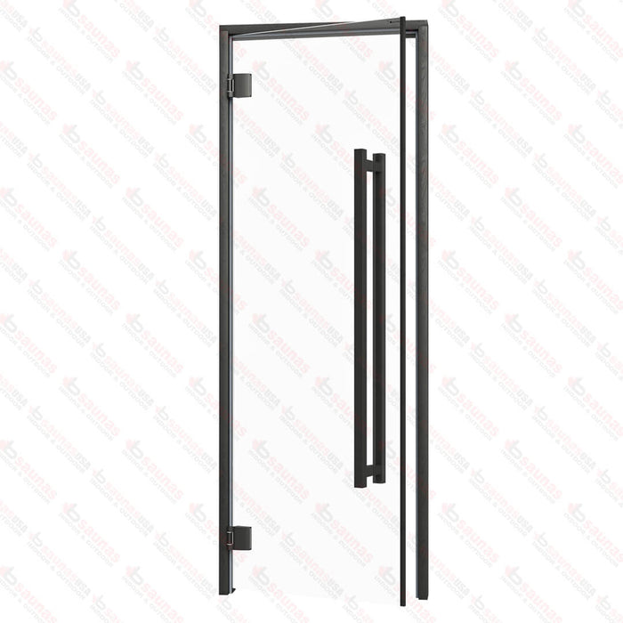 Aspen Black Frame Sauna Door Benelux Square, Clear Glass, 690×1890 mm (27 1/8″ x 74 3/8″) - West Coast Saunas - BSAUNAACGBS2DR