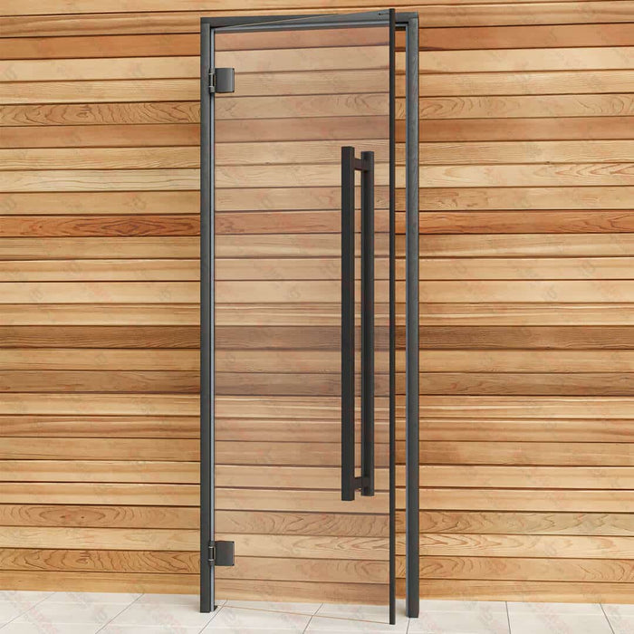 Aspen Black Frame Sauna Door Benelux Square, Clear Glass, 690×1890 mm (27 1/8″ x 74 3/8″) - West Coast Saunas - BSAUNAACGBS2DR