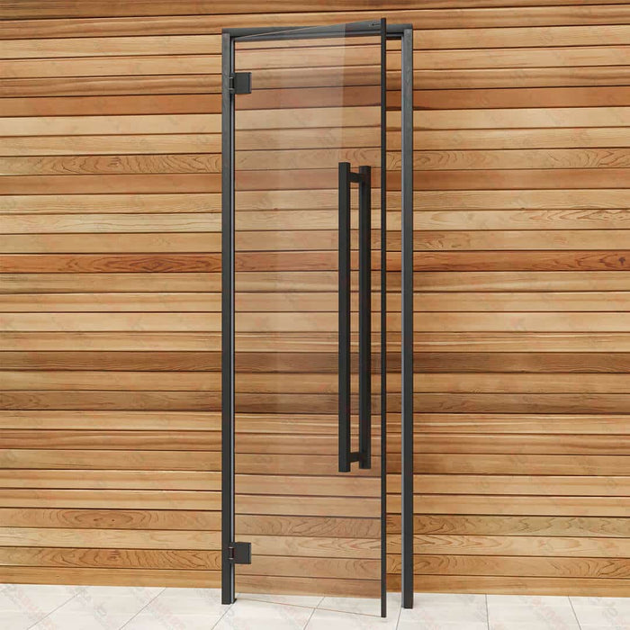Aspen Black Frame Sauna Door Benelux Square, Clear Glass, 690×2090 mm (27 1/8″ x 82 1/4″) - West Coast Saunas - BSAUNAACGBSD3R