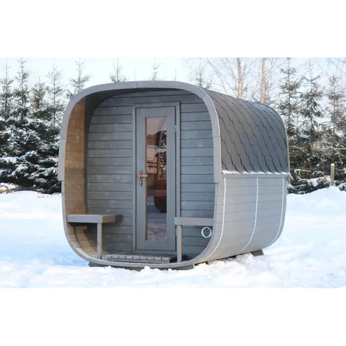 BSaunas 2.5 Cube Square Prefabricated Outdoor Sauna Kit with Porch - West Coast Saunas - BS - 25 - CUBE - PRCH