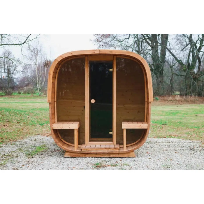 BSaunas 2.5 Cube Square Prefabricated Outdoor Sauna Kit with Porch - West Coast Saunas - BS - 25 - CUBE - PRCH