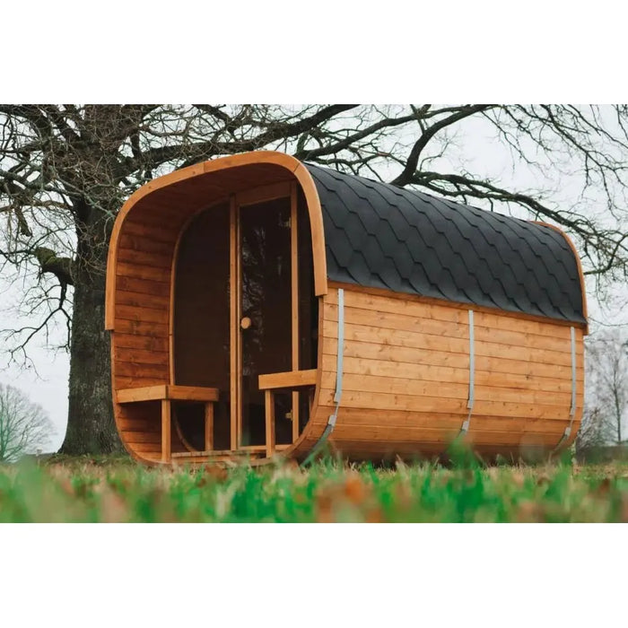 BSaunas 2.5 Cube Square Prefabricated Outdoor Sauna Kit with Porch - West Coast Saunas - BS - 25 - CUBE - PRCH