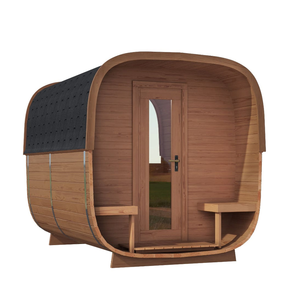 BSaunas 2.8 Cube Square Prefabricated Outdoor Sauna Kit with Porch - West Coast Saunas - BS - 28 - CUBE - PRCH