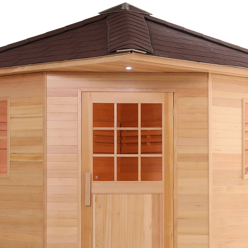 Canadian Hemlock Outdoor 5 Person Traditional Steam Sauna with Asphalt Roof - 6 kW - West Coast Saunas - SKD5HEM-AP