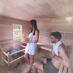 Canadian Hemlock Outdoor 5 Person Traditional Steam Sauna with Asphalt Roof - 6 kW - West Coast Saunas - SKD5HEM-AP