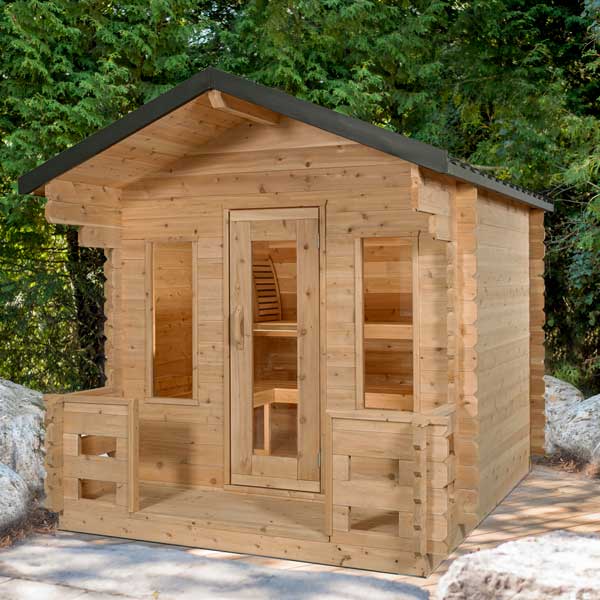 Canadian Timber Georgian Outdoor Traditional Cabin Sauna with Porch - West Coast Saunas - CTC88PW