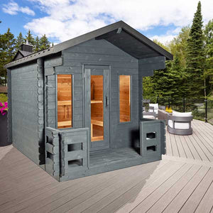 Canadian Timber Georgian Outdoor Traditional Cabin Sauna with Porch - West Coast Saunas - CTC88PW