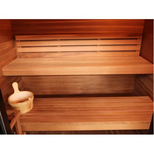 Cayman 4-Person Outdoor Traditional Sauna Double Bench with 6kW Harvia Heater - West Coast Saunas - 400D7