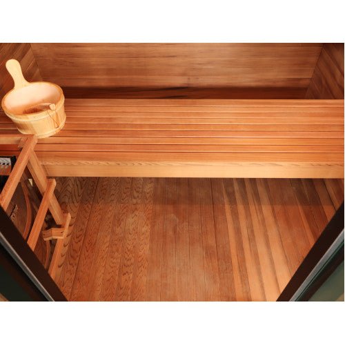 Cayman 4-Person Outdoor Traditional Sauna Double Bench with 6kW Harvia Heater - West Coast Saunas - 400D7